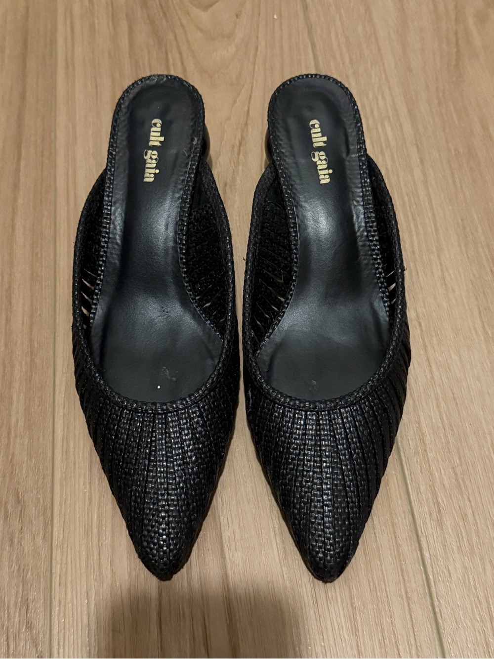 cult gaia Black Woven Pointed Mule Slides